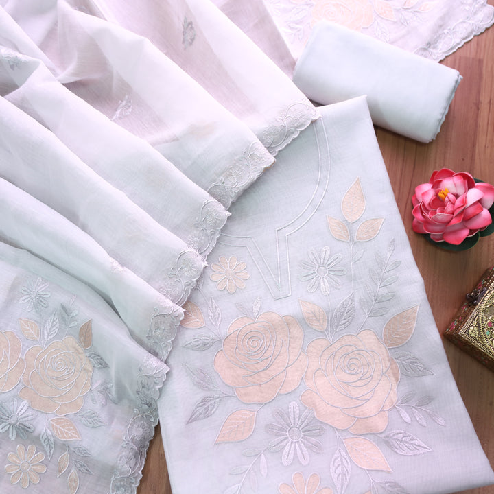 Maria Powder Blue Embroidery and Zari Mul Chanderi Set