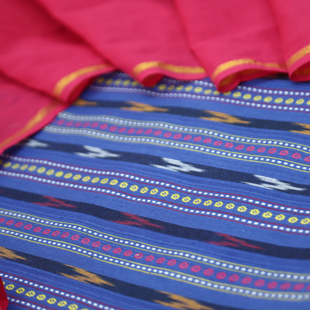 Droupadi Sapphire Blue All Over Thread and Sambhalpuri Ikkat Style Weaved Cotton Set
