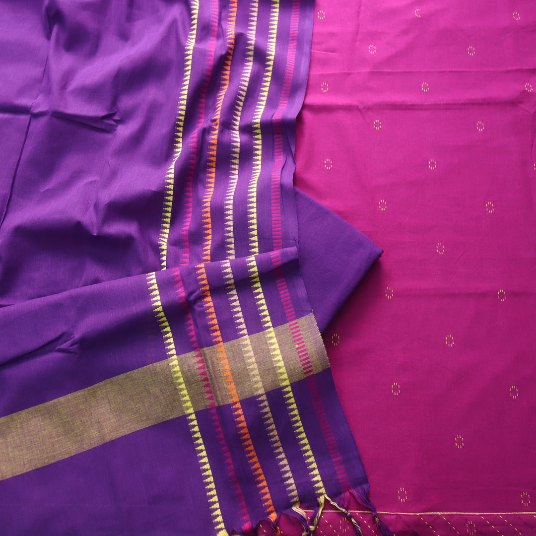 Madhubala Orchid Purple All Over Thread Weaved Handloom Cotton Suit Set-D2