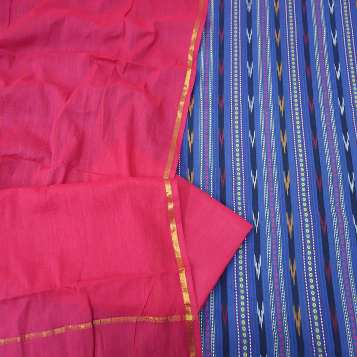 Droupadi Sapphire Blue All Over Thread and Sambhalpuri Ikkat Style Weaved Cotton Set