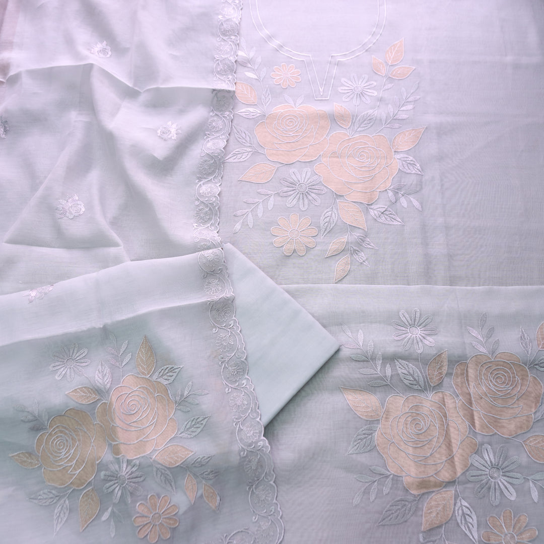 Maria Powder Blue Embroidery and Zari Mul Chanderi Set