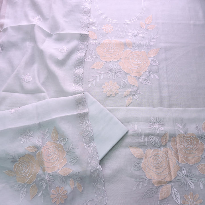 Maria Powder Blue Embroidery and Zari Mul Chanderi Set