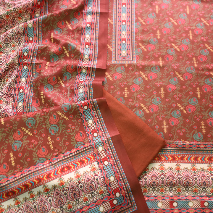 नखरीली Rust Orange All Over Digital Floral Printed Semi Pashmina Winter Set