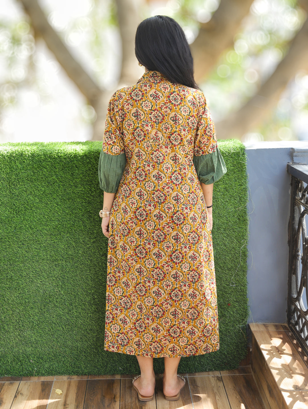 Joe Green Mirror Work Kalamkari Cotton Dress