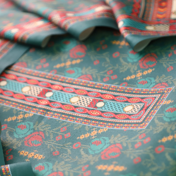 नखरीली Forest Green All Over Digital Floral Printed Semi Pashmina Winter Set