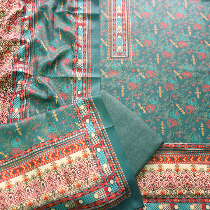 नखरीली Forest Green All Over Digital Floral Printed Semi Pashmina Winter Set