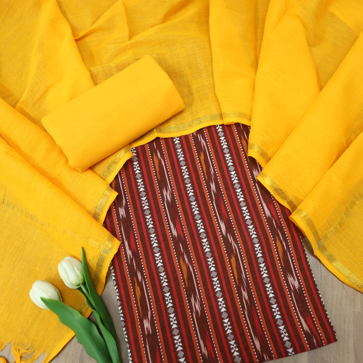Droupadi Barn Maroon All Over Thread and Sambhalpuri Ikkat Style Weaved Cotton Set