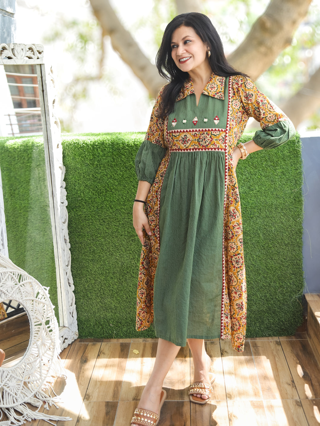 Joe Green Mirror Work Kalamkari Cotton Dress Desisandook Enterprises Private Limited Joe Green Mirror Work Kalamkari Cotton Dress Desisandook Enterprises Private Limited