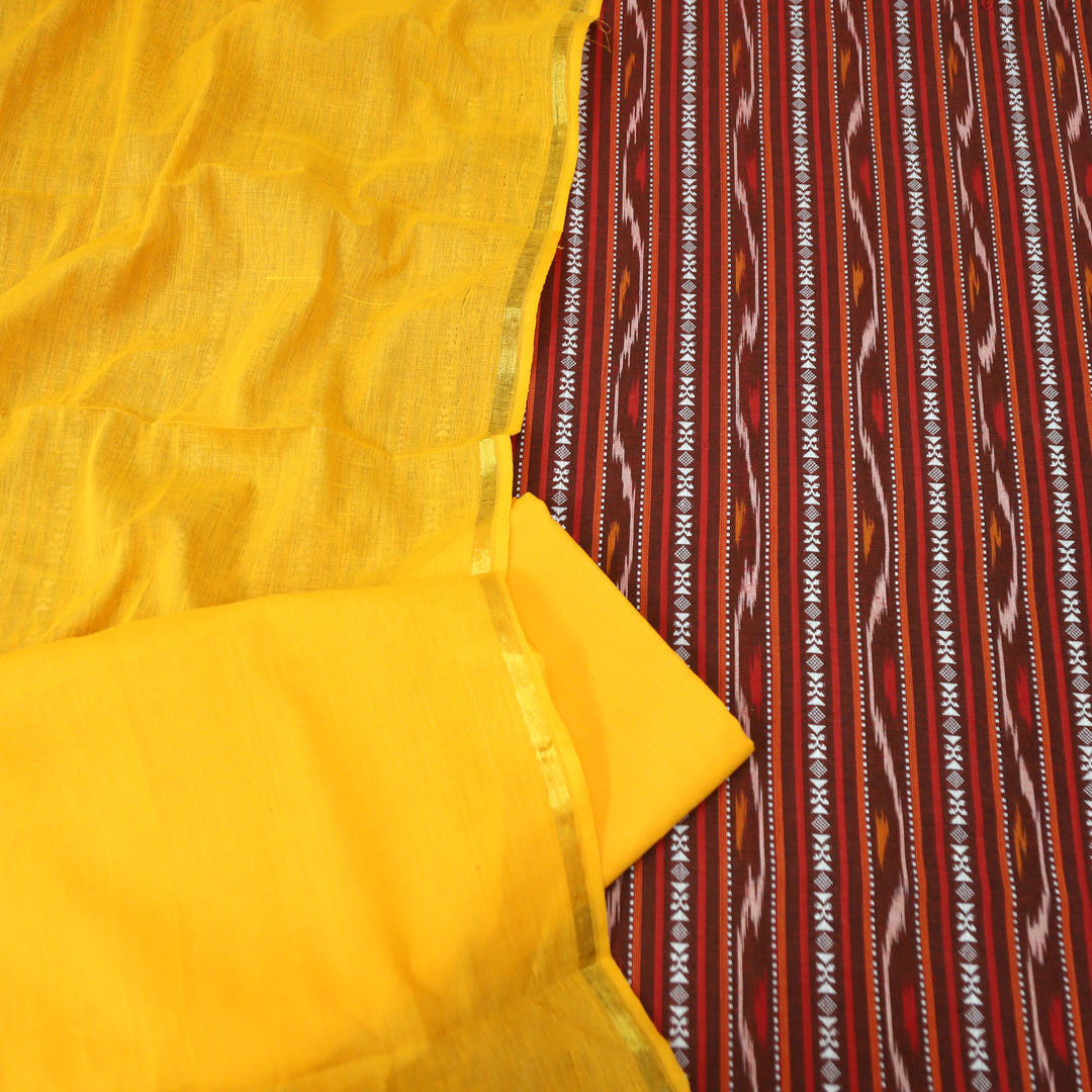Droupadi Barn Maroon All Over Thread and Sambhalpuri Ikkat Style Weaved Cotton Set