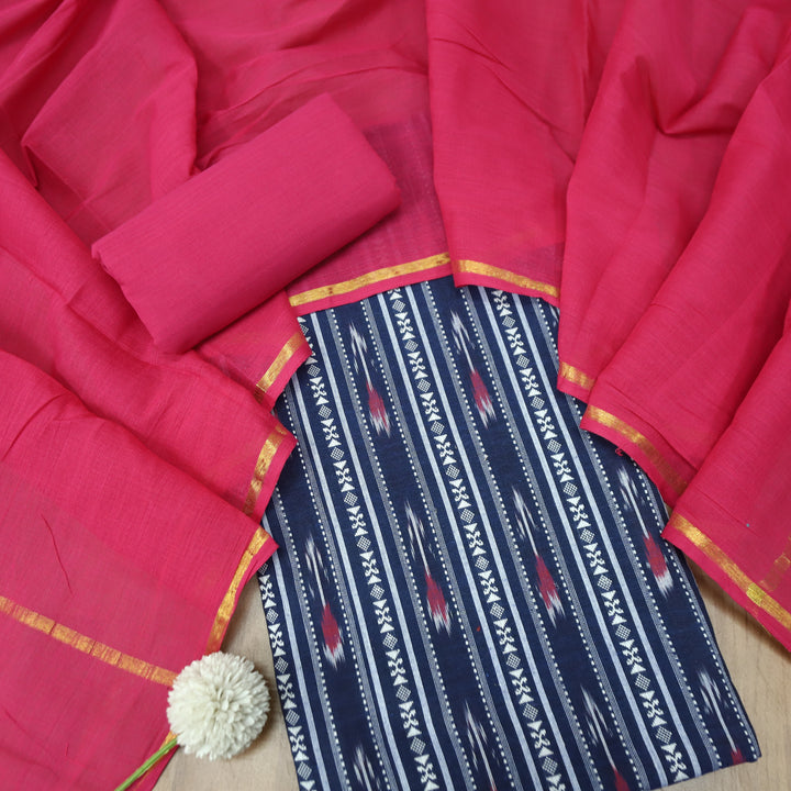 Droupadi Navy Blue All Over Thread and Sambhalpuri Ikkat Style Weaved Cotton Set