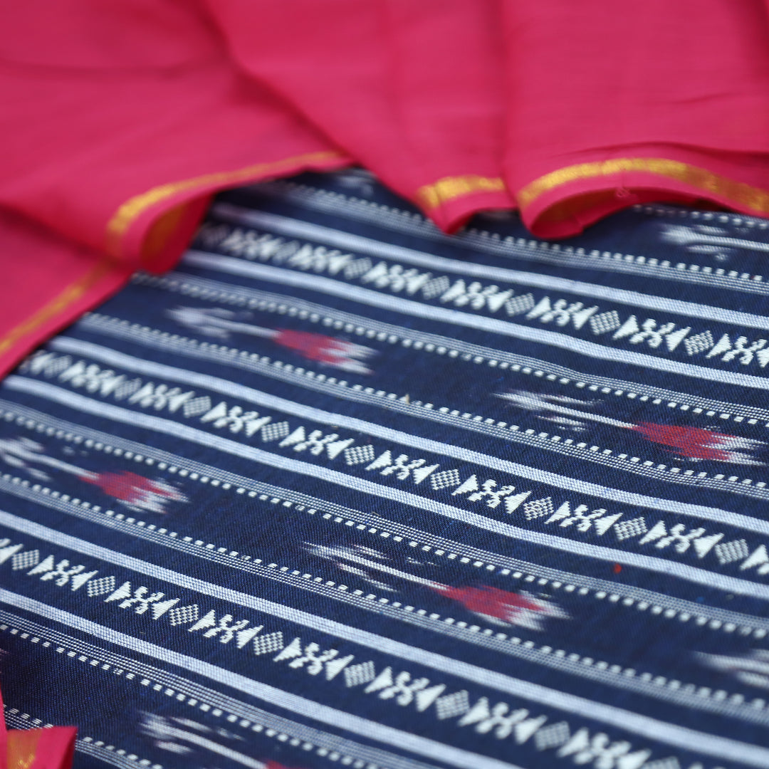 Droupadi Navy Blue All Over Thread and Sambhalpuri Ikkat Style Weaved Cotton Set