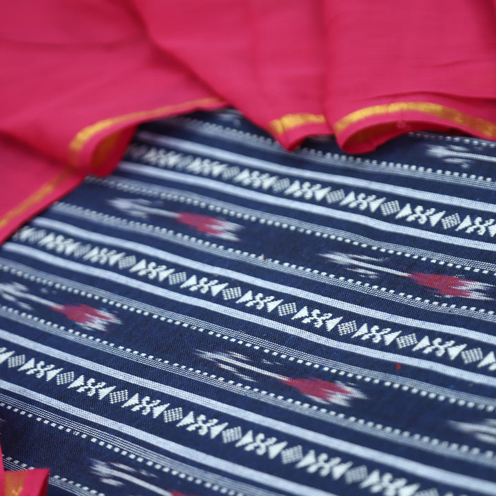 Droupadi Navy Blue All Over Thread and Sambhalpuri Ikkat Style Weaved Cotton Set