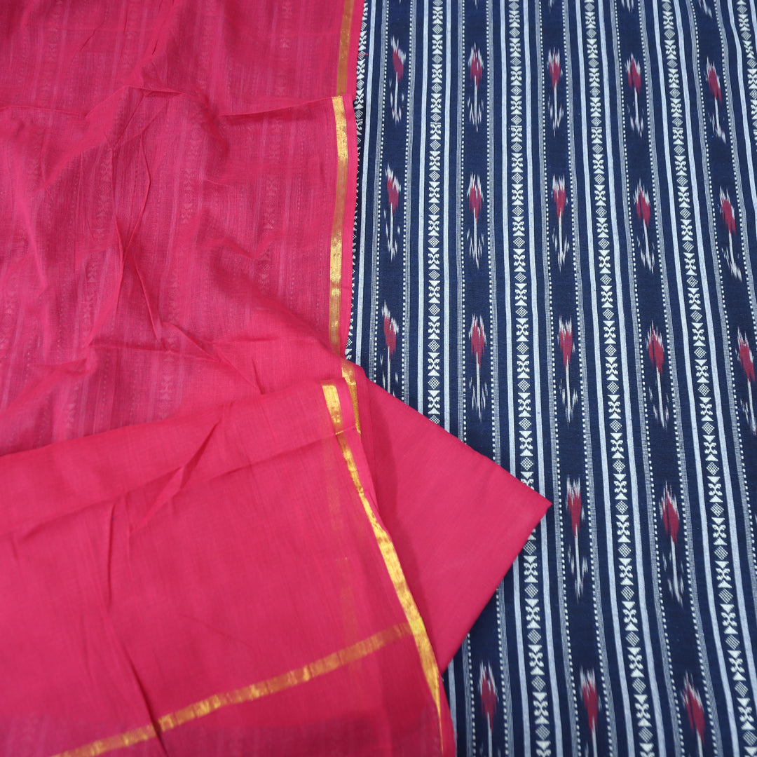 Droupadi Navy Blue All Over Thread and Sambhalpuri Ikkat Style Weaved Cotton Set