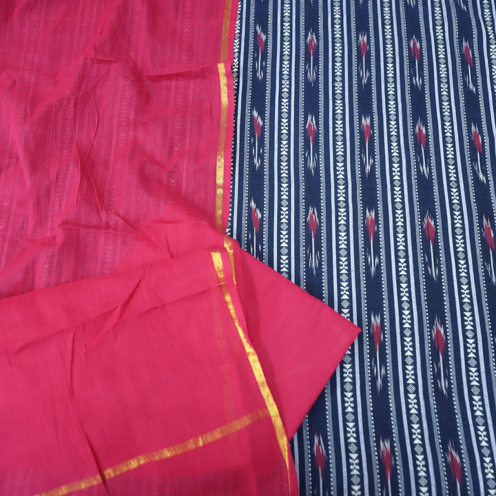 Droupadi Navy Blue All Over Thread and Sambhalpuri Ikkat Style Weaved Cotton Set