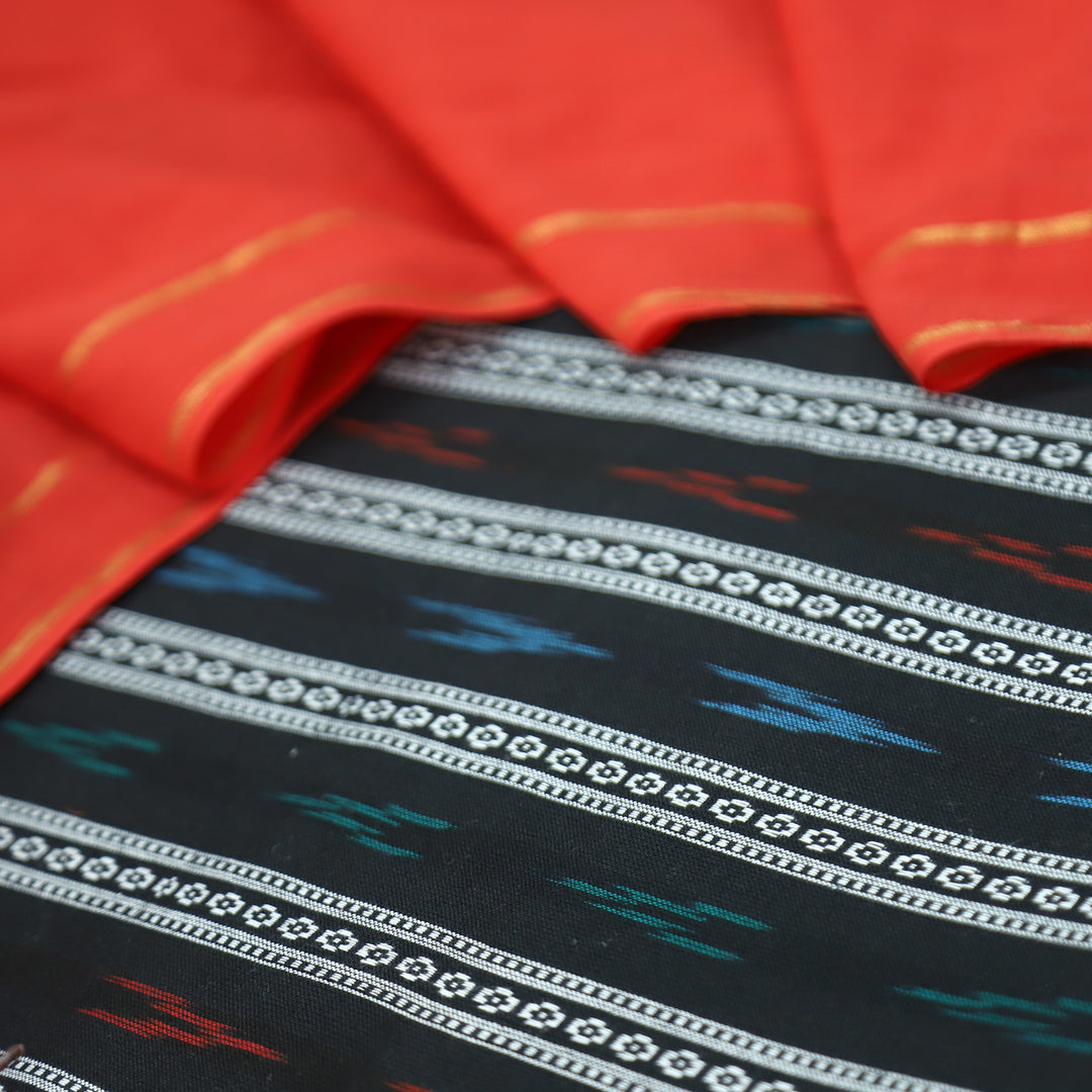 Droupadi Ebony Black All Over Thread and Sambhalpuri Ikkat Style Weaved Cotton Set