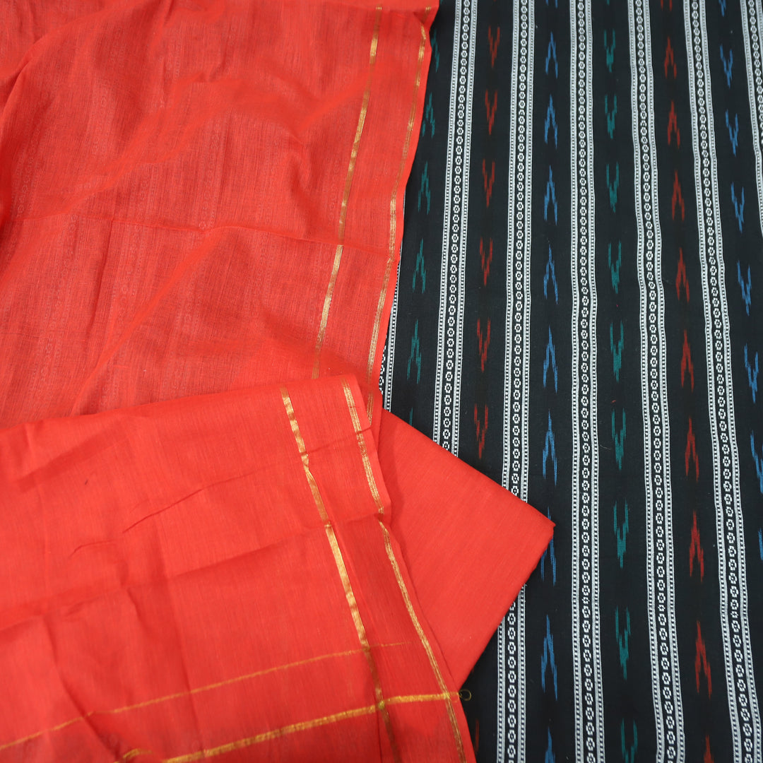 Droupadi Ebony Black All Over Thread and Sambhalpuri Ikkat Style Weaved Cotton Set