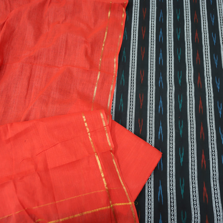 Droupadi Ebony Black All Over Thread and Sambhalpuri Ikkat Style Weaved Cotton Set
