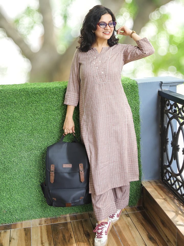 Reet Sand Beige Mirror Work Panel Style Linen Co-ord Set
