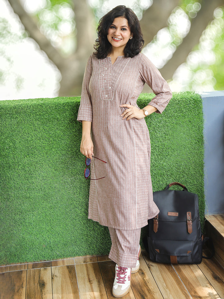 Reet Sand Beige Mirror Work Panel Style Linen Co-ord Set