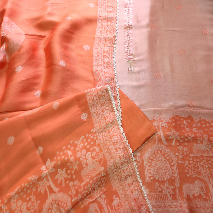 Naari Tang Orange Kardana Work with Zari Weaved Ziraf Suit Set