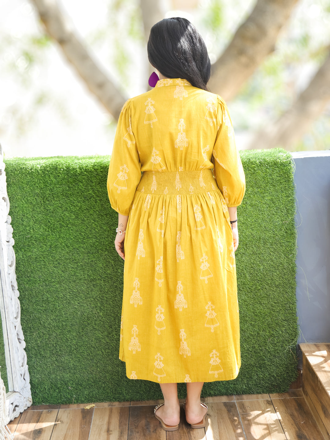 Joe Mustard Yellow Doll Print Cotton Dress