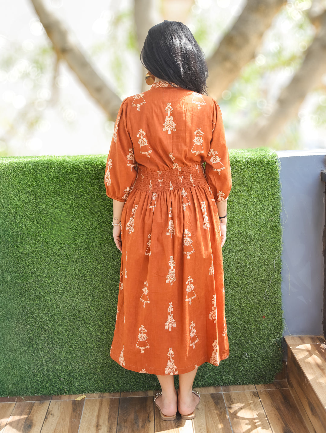 Joe Burnt Rust Doll Print Cotton Dress