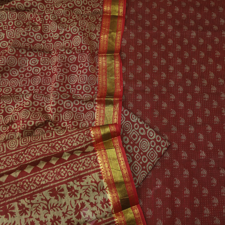 दिपशा Dark Maroon Digital Printed Mangalgiri Hem Work Cotton Suit Set