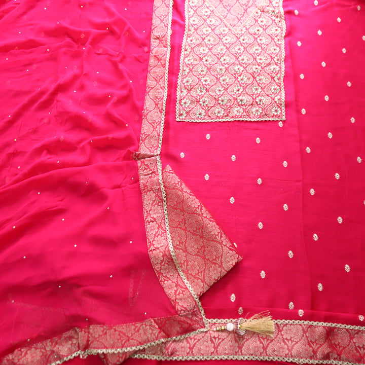 Naari Rani Pink Brocade Yoke with Embellished Work Dols Silk Set