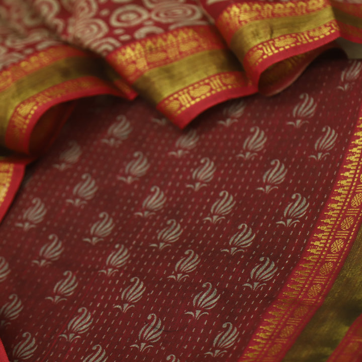 दिपशा Dark Maroon Digital Printed Mangalgiri Hem Work Cotton Suit Set