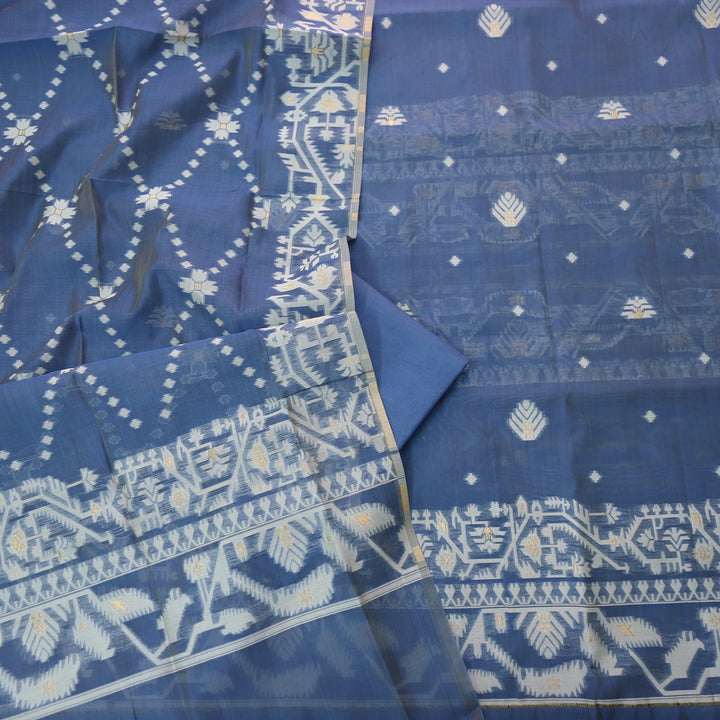Tejasvi Stone Blue Authentic Jamdani Weaved Detailing Suit Set