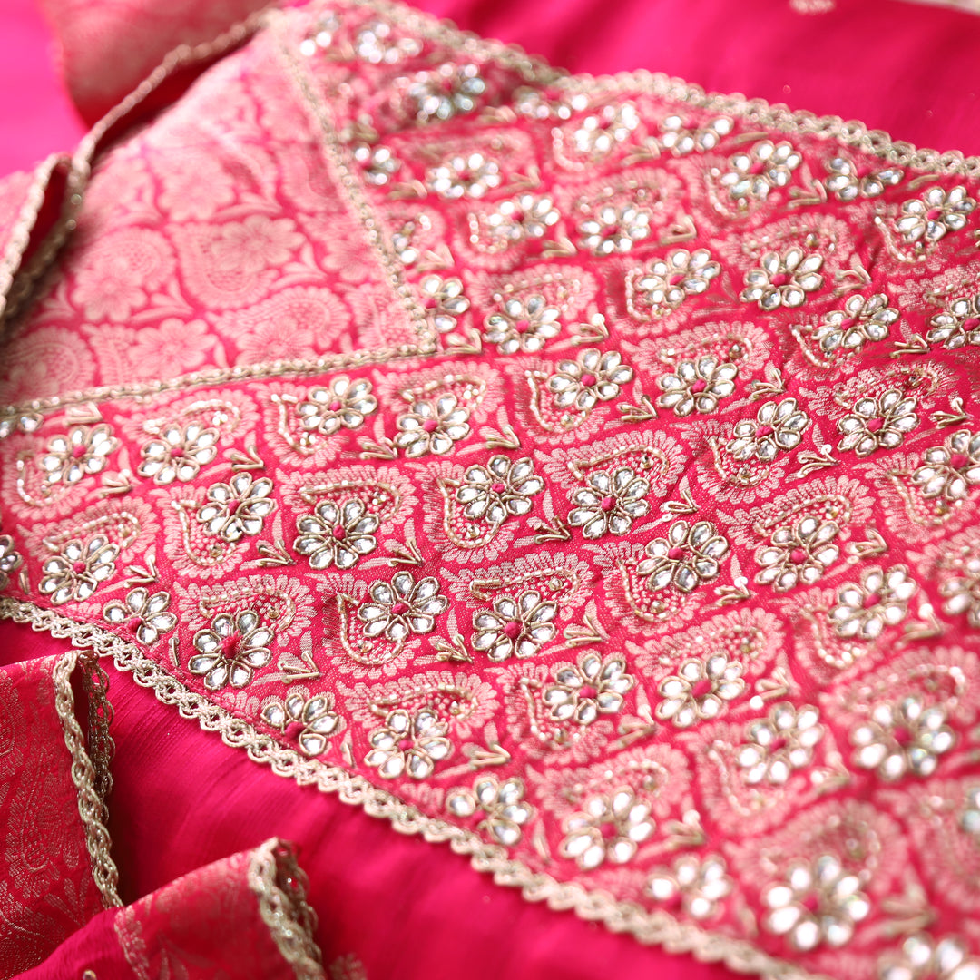 Naari Rani Pink Brocade Yoke with Embellished Work Dols Silk Set