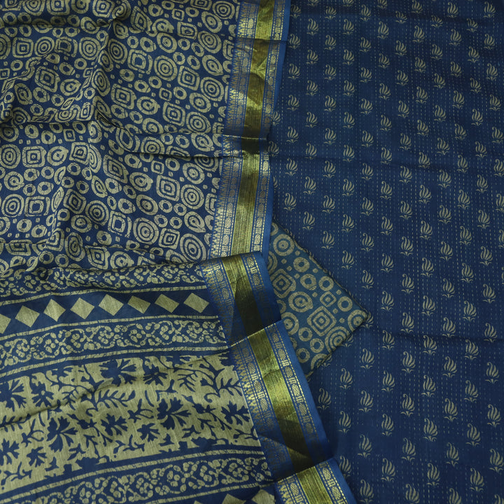 दिपशा Prussian Blue Digital Printed Mangalgiri Hem Work Cotton Suit Set