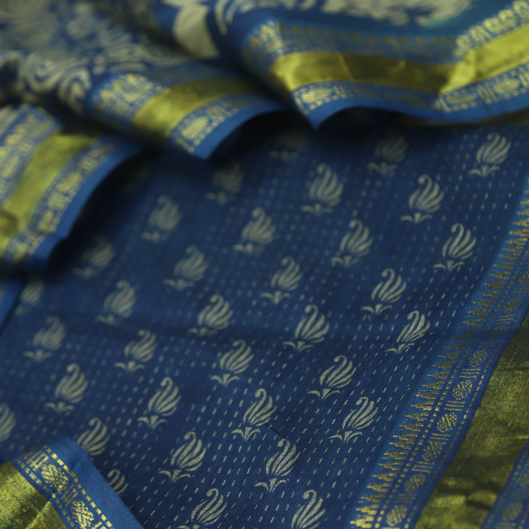 दिपशा Prussian Blue Digital Printed Mangalgiri Hem Work Cotton Suit Set