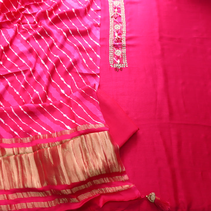 Aashna Rani Pink Embellished Stone Work Dola Silk Set