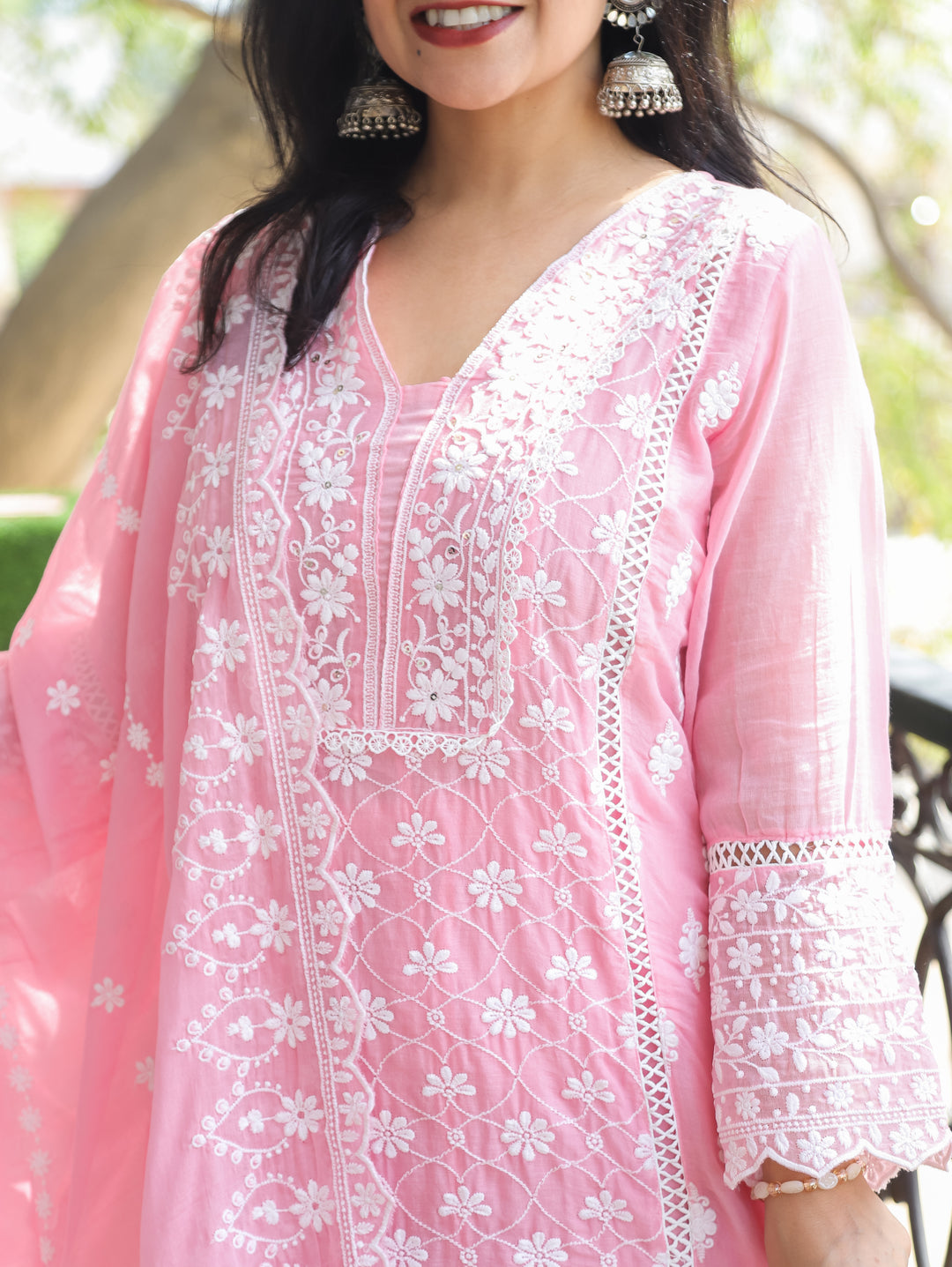 Alia Pink Embroidered Mul Cotton 3 Piece Set