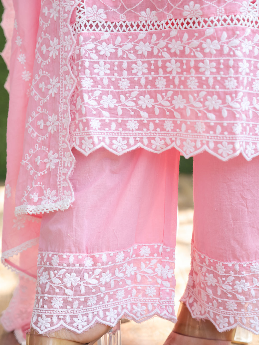 Alia Pink Embroidered Mul Cotton 3 Piece Set