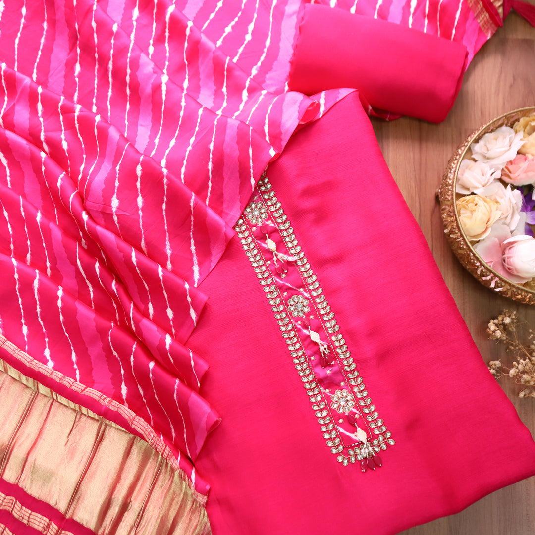 Aashna Rani Pink Embellished Stone Work Dola Silk Set