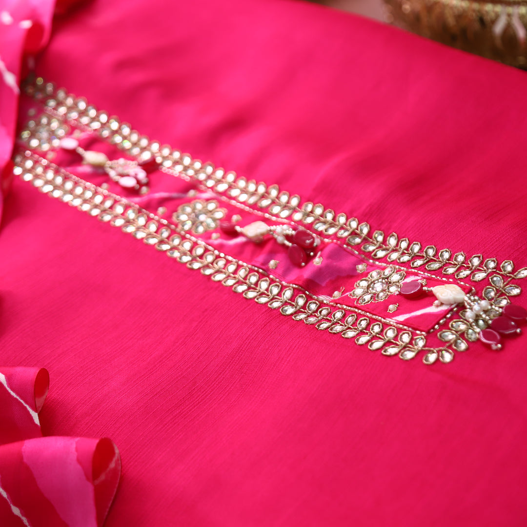 Aashna Rani Pink Embellished Stone Work Dola Silk Set