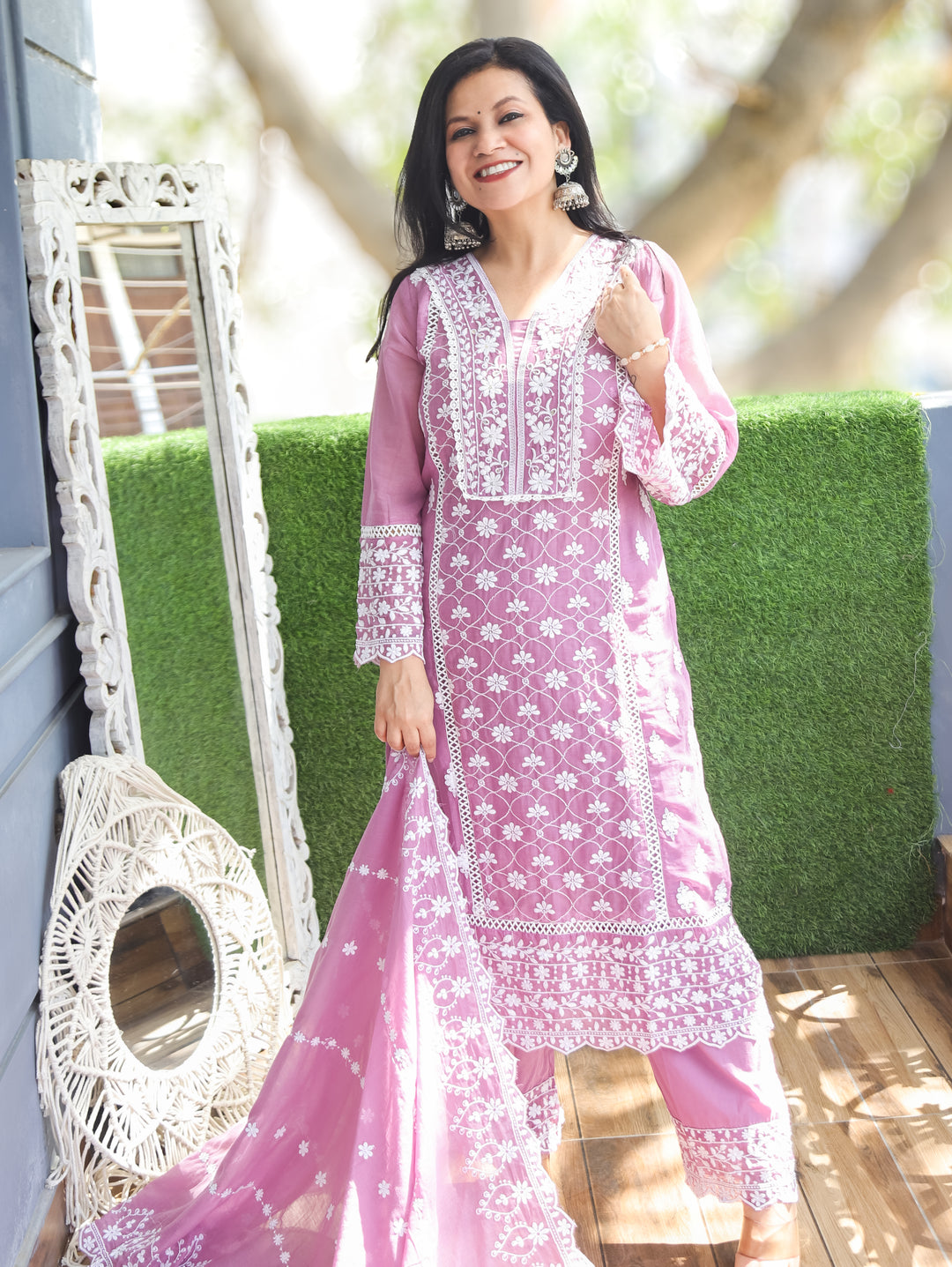 Alia Lavender Embroidered Mul Cotton 3 Piece Set