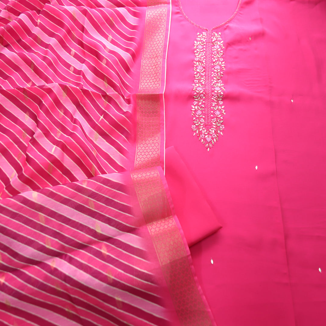 Maya Rani Pink Kardana Embellish Neck Work in Modal Set