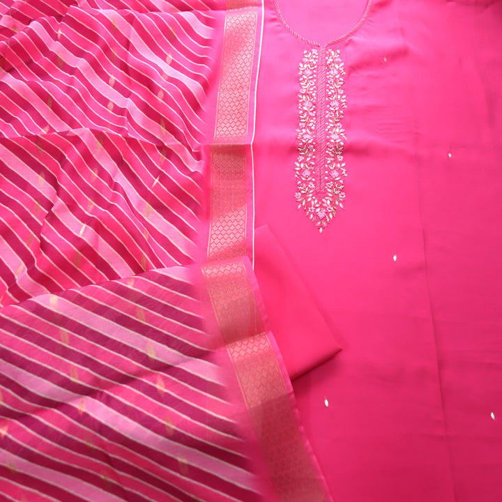 Maya Rani Pink Kardana Embellish Neck Work in Modal Set