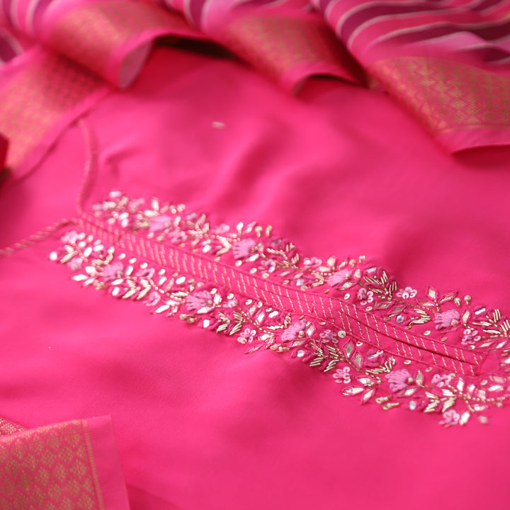 Maya Rani Pink Kardana Embellish Neck Work in Modal Set