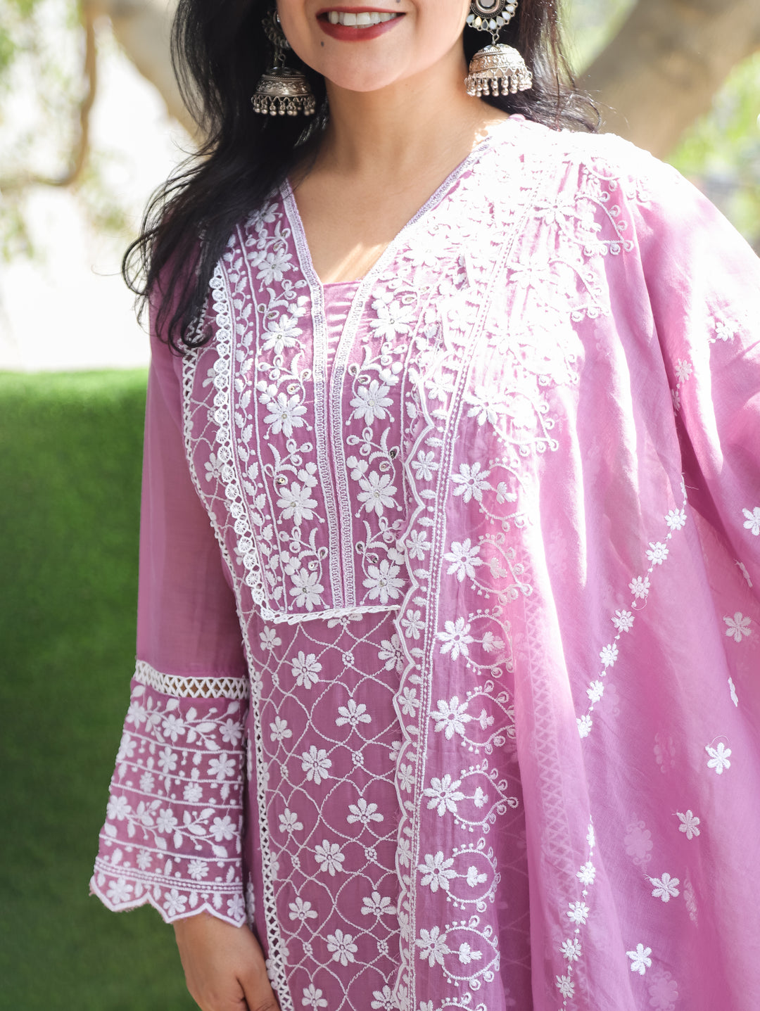 Alia Lavender Embroidered Mul Cotton 3 Piece Set