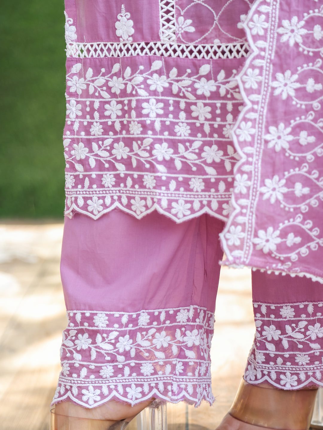 Alia Lavender Embroidered Mul Cotton 3 Piece Set