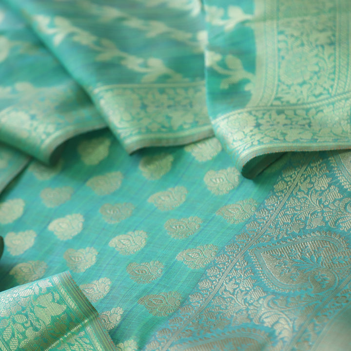 Veriya Sea Green All Over Brocade Work details Handloom Chanderi Suit Set