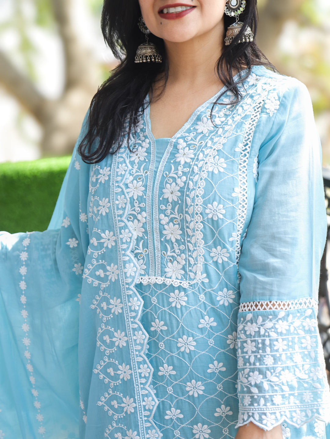 Alia Blue Embroidered Mul Cotton 3 Piece Set
