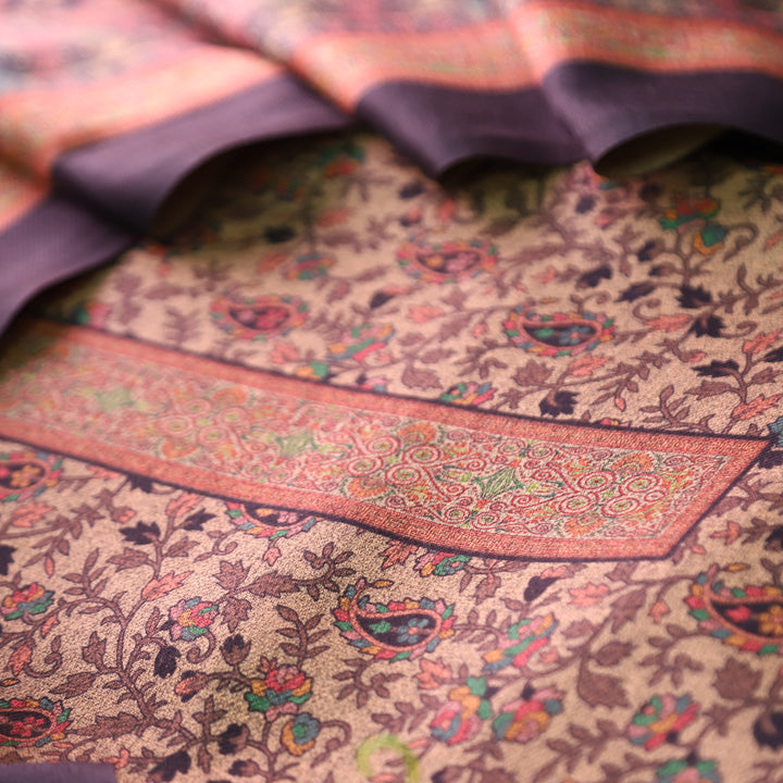 कल्याणी Beige with Black All Over Kanni Floral Printed Semi Pashmina Winter Set