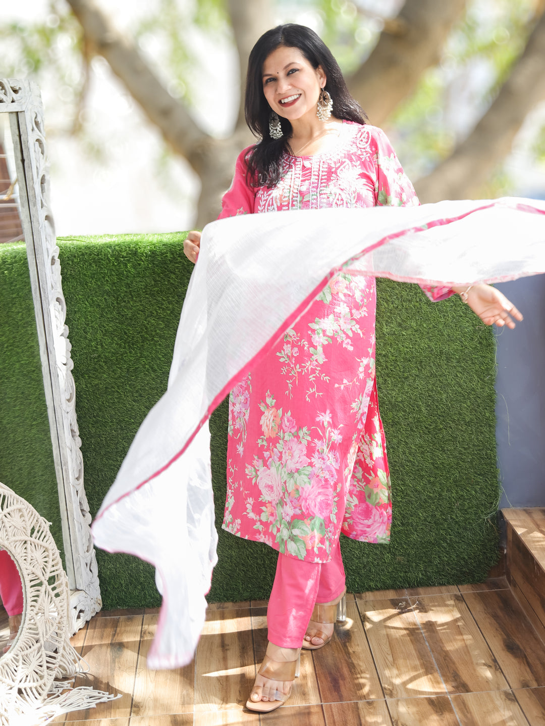 Kira Rani Pink Floral Print Cotton 3 Piece Set
