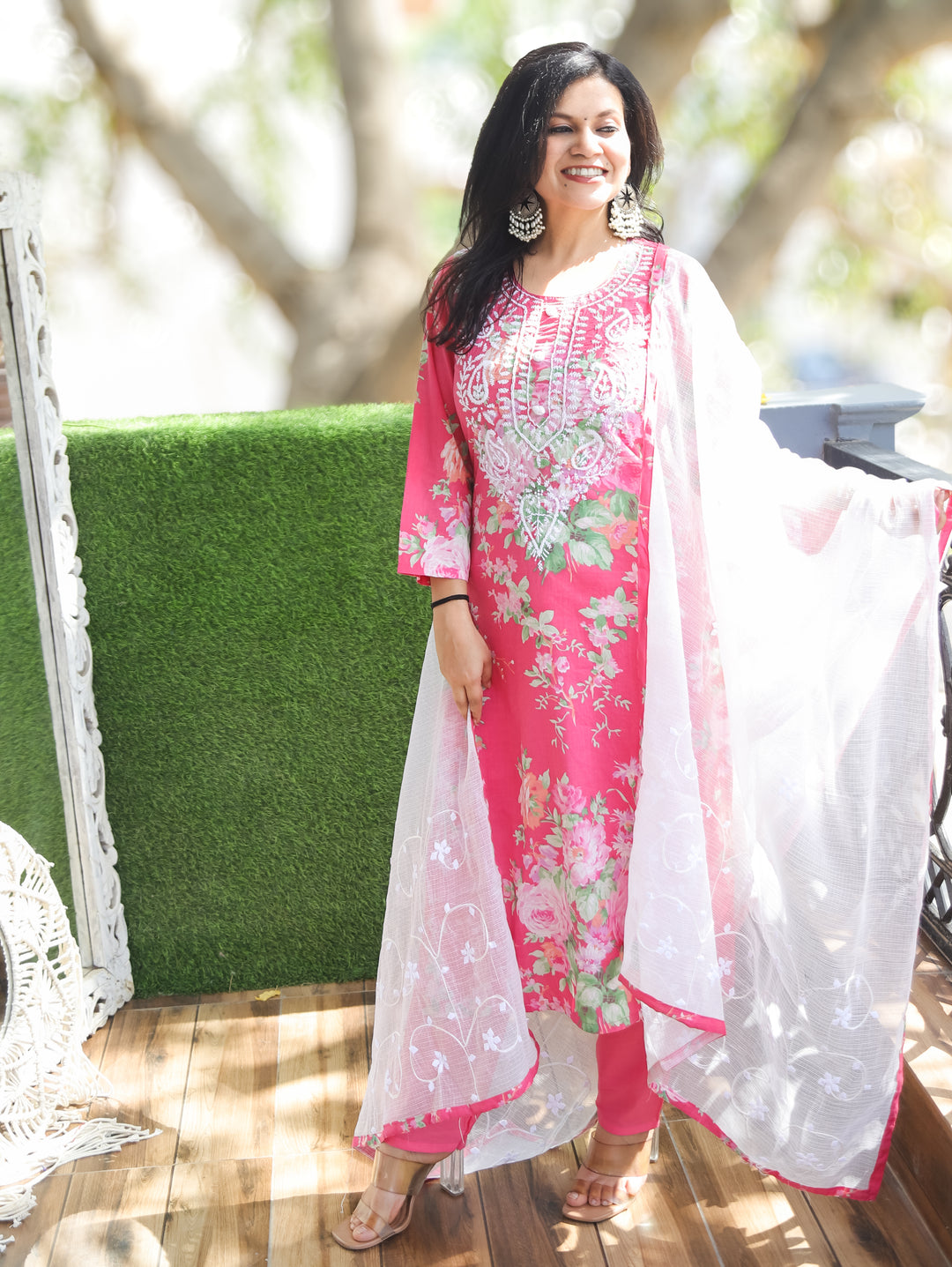 Kira Rani Pink Floral Print Cotton 3 Piece Set