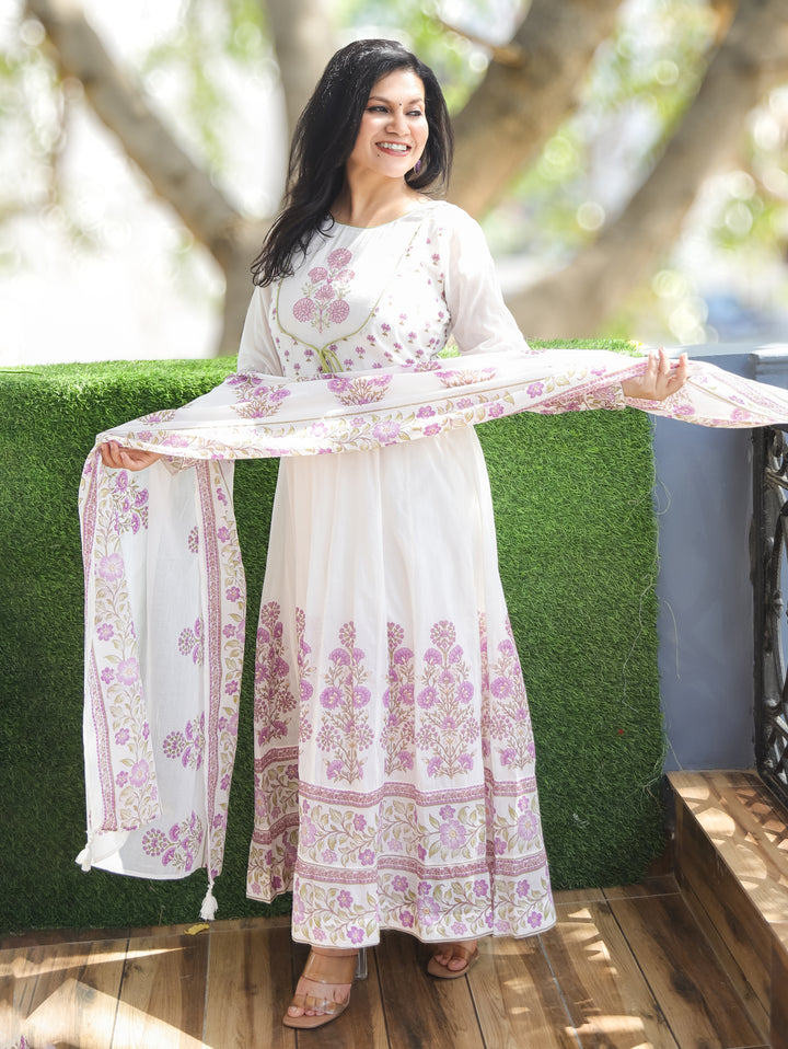 Ella Pearl White Mughal Cotton 3 Piece Set